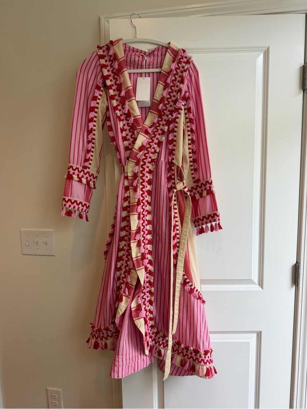 Dodo Bar Or Pink and Red Tassel-Trim Striped Dress